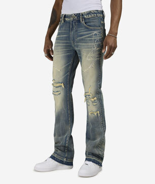 Studded Rip Repair Stacked Flare Jeans 