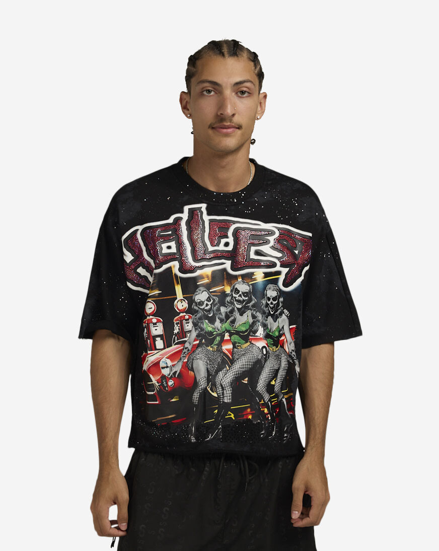 Shop BKYS Apparel Hellfest Terry Cropped Tee T1321-BLK black