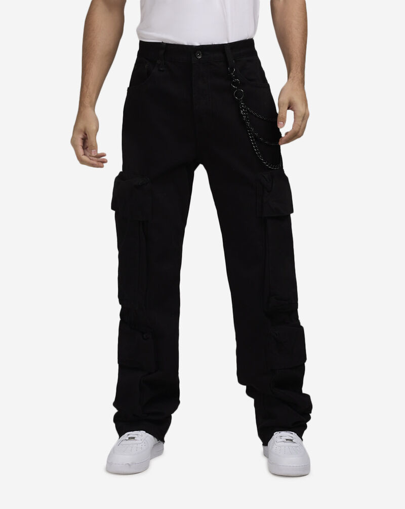 Decibel Baggy Cargo Pants With Chain DECWB477-BLK Black 1