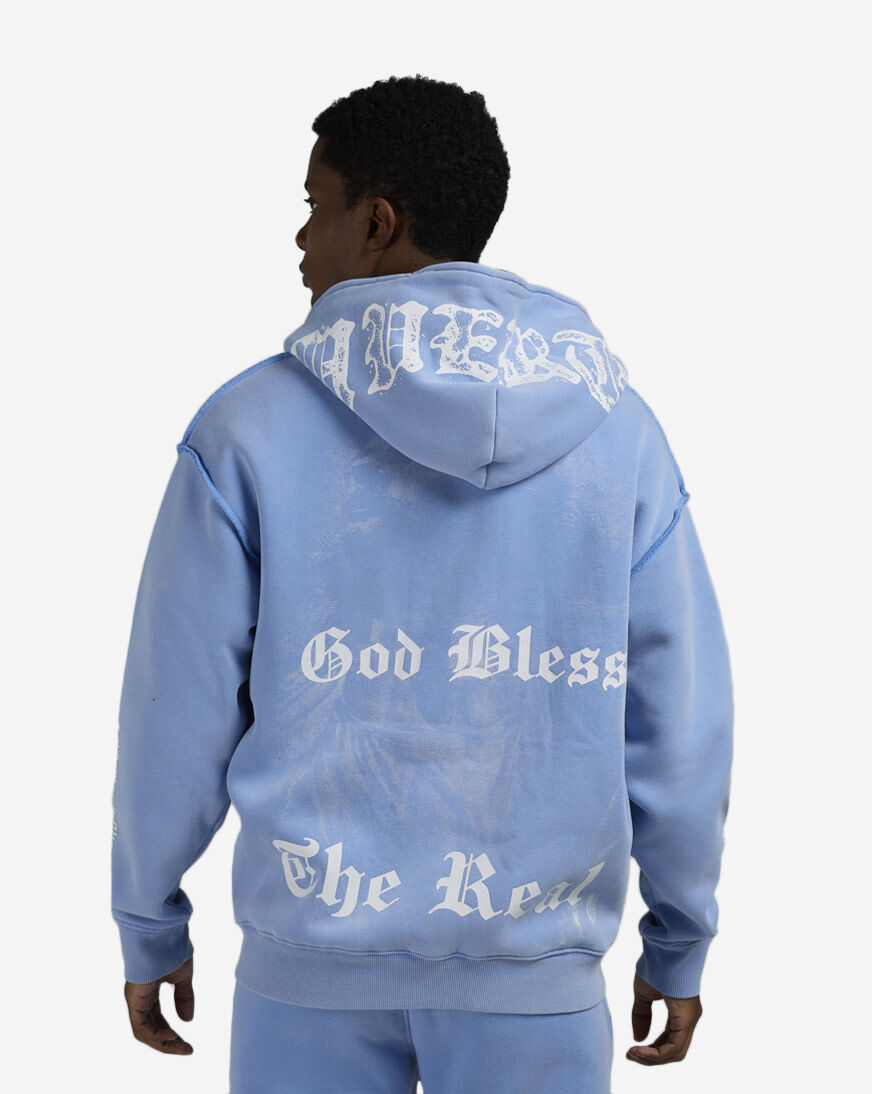 Shop Hasta Muerte Muerte Cross Full Zip Hoodie HMCROSSHOOD-BLUE