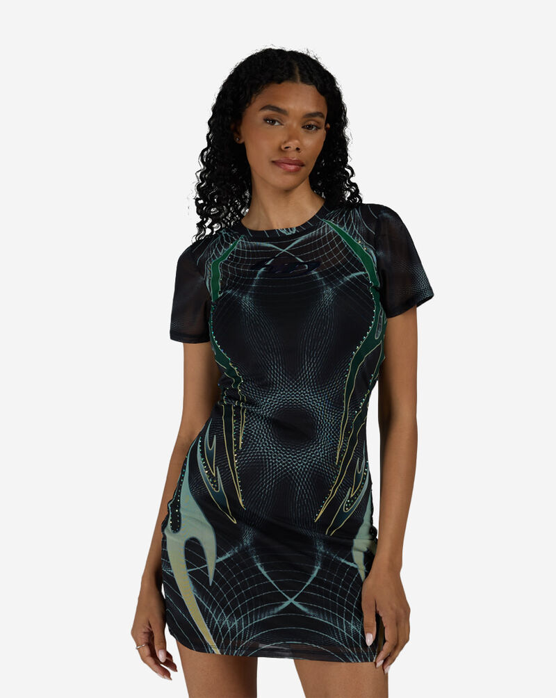 Smoke Rise Printed Mesh Bodycon Dress RKD26S423SN-BLACK Black 1