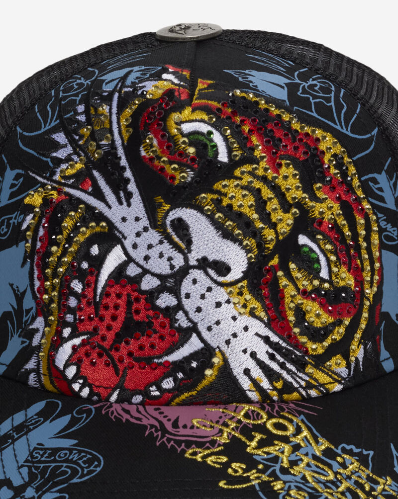 Ed Hardy Tiger Head Trucker Hat EHH0001-78RS Black 2