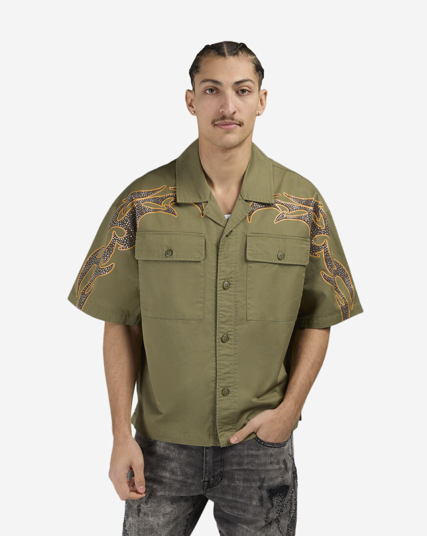 Shop Smoke Rise Rise Over Chaos Woven Shirt WH26S429SNZ-GRN green