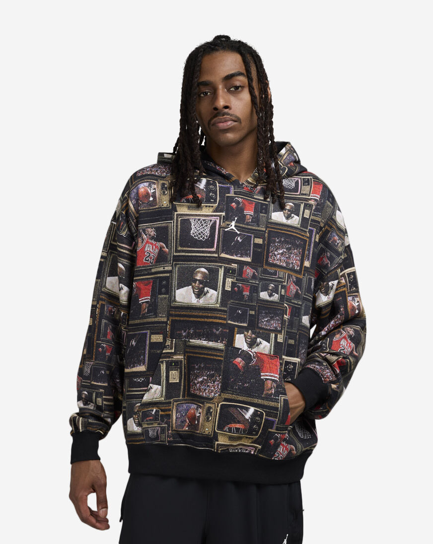 Shop Jordan Brooklyn Fleece AOP Pullover Hoodie HV0552-010 black