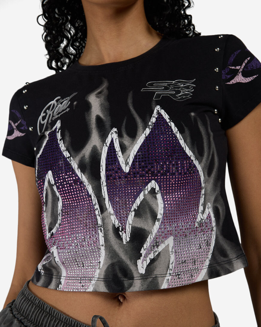 Shop Smoke Rise Rib Knit Flame Rhinestone Tee RKT26S417SN-BLACK