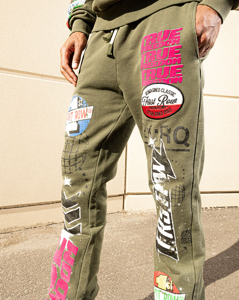 First Row Fleece Pant With Patches FRB2468S-OLV Green 5