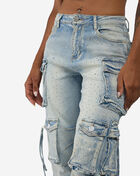 American Bazi 6PKT Rhinestone Cargo Denim RJH-10946-LTBLU Blue 3