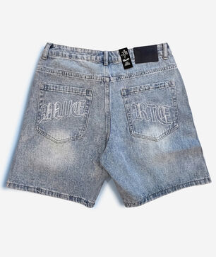 Flame Denim Shorts With Rhinestone 