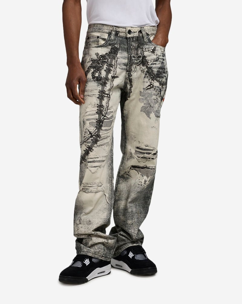 Decibel Floral Printed Denim Jeans DECWB486-BLK Grey 1