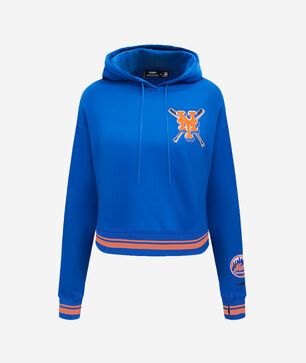New York Mets Mash Up Rib Fleece Cropped Pull Over Hoodie 