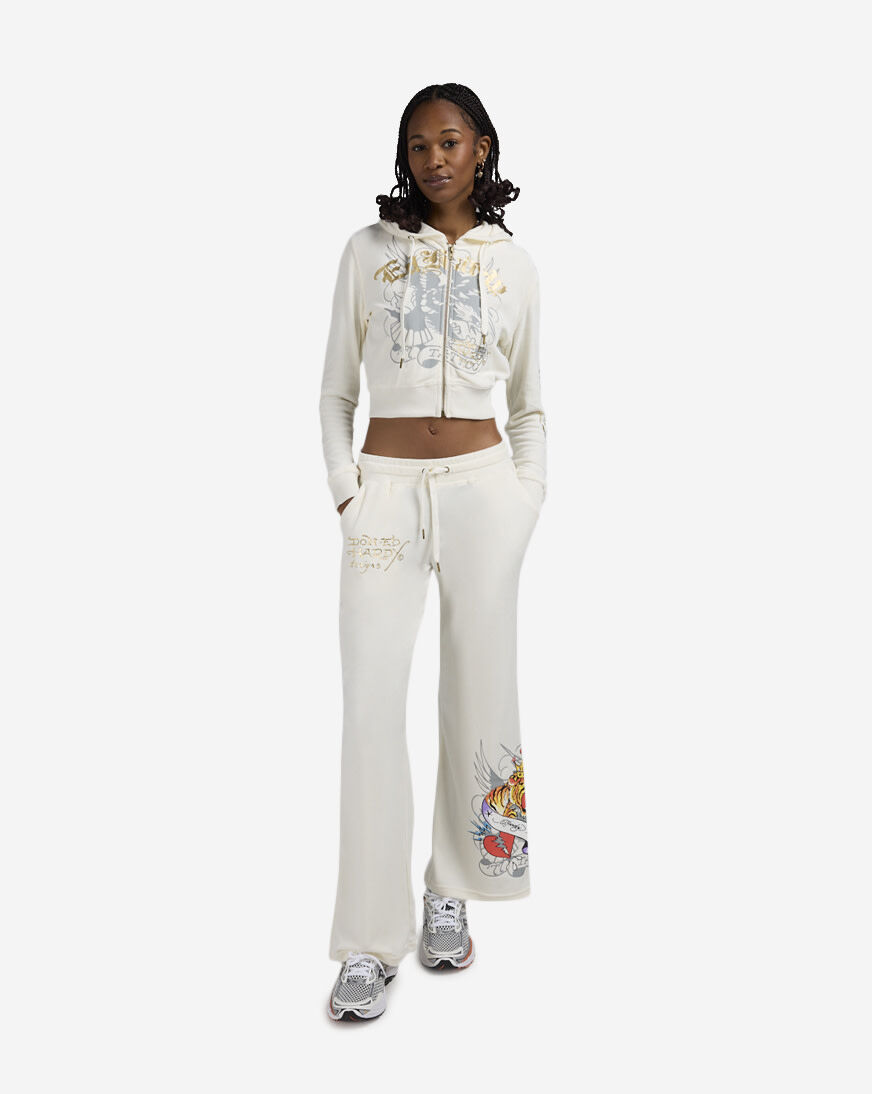 Shop Ed Hardy Tiger Crown Velour Pants EHW8205-8 cream | SNIPES USA