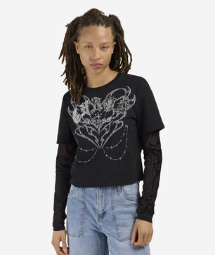 Flocked Mesh Long Sleeve Top