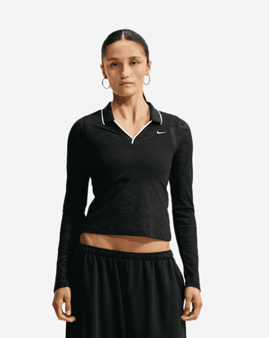 Shop Nike NSW Chill Knit Tight Mod-Cropped Long-Sleeve Lace Top