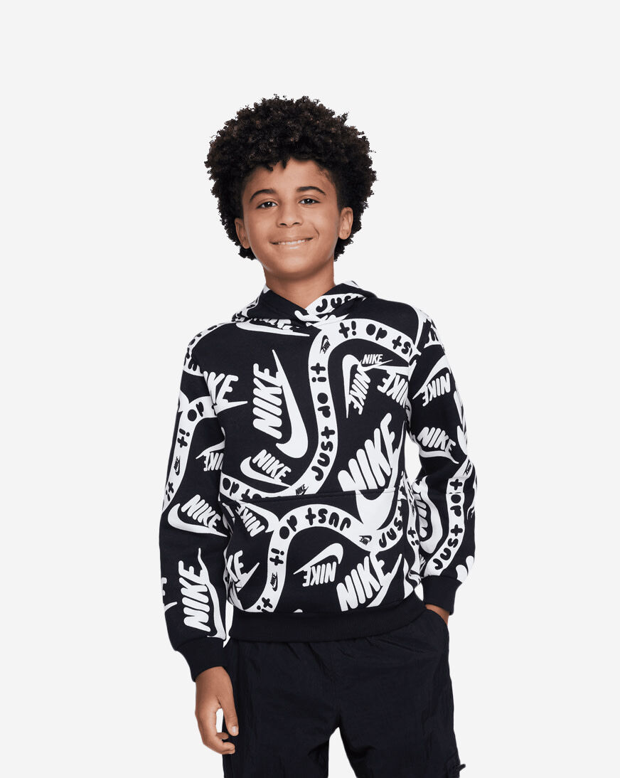 Shop Nike Grade School AOP Club Fleece Pullover Hoodie FD3168 010