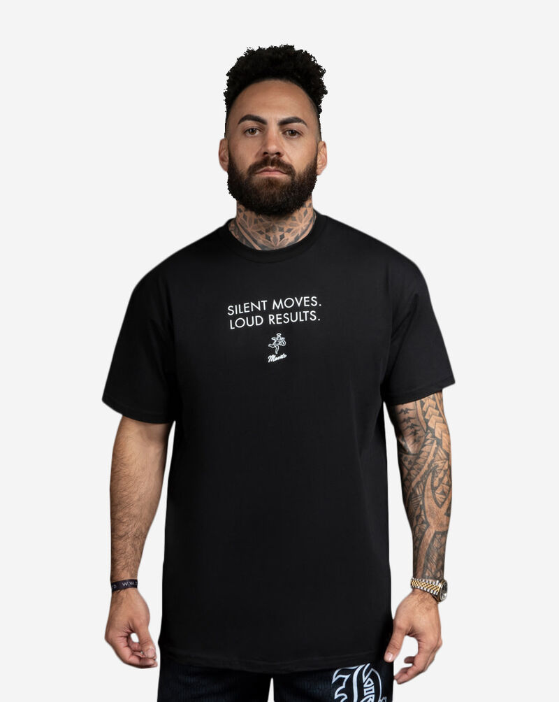 Hasta Muerte QT Silent Moves Loud Results Tee HM-QTSILENTMOVES-TEE-BLK Black 1