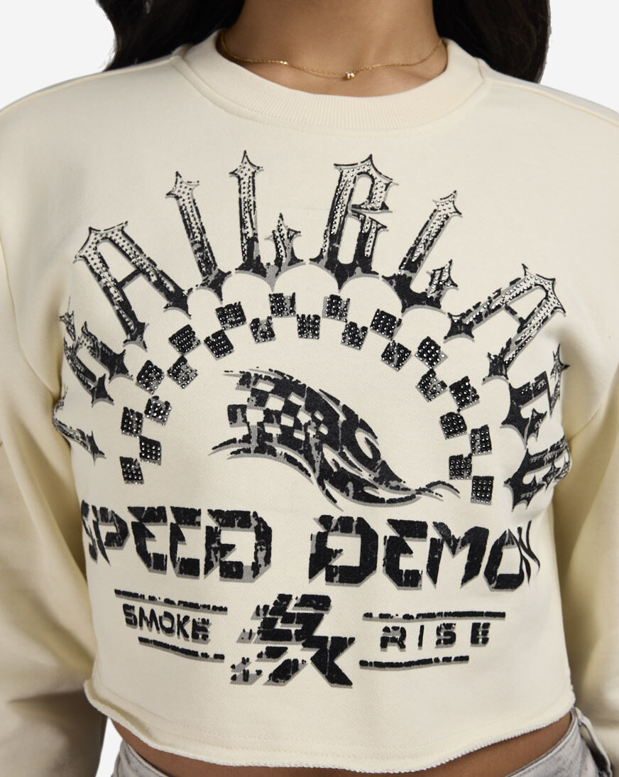 Shop Smoke Rise Crop Rhinestone Graphic Long Sleeve Crewneck