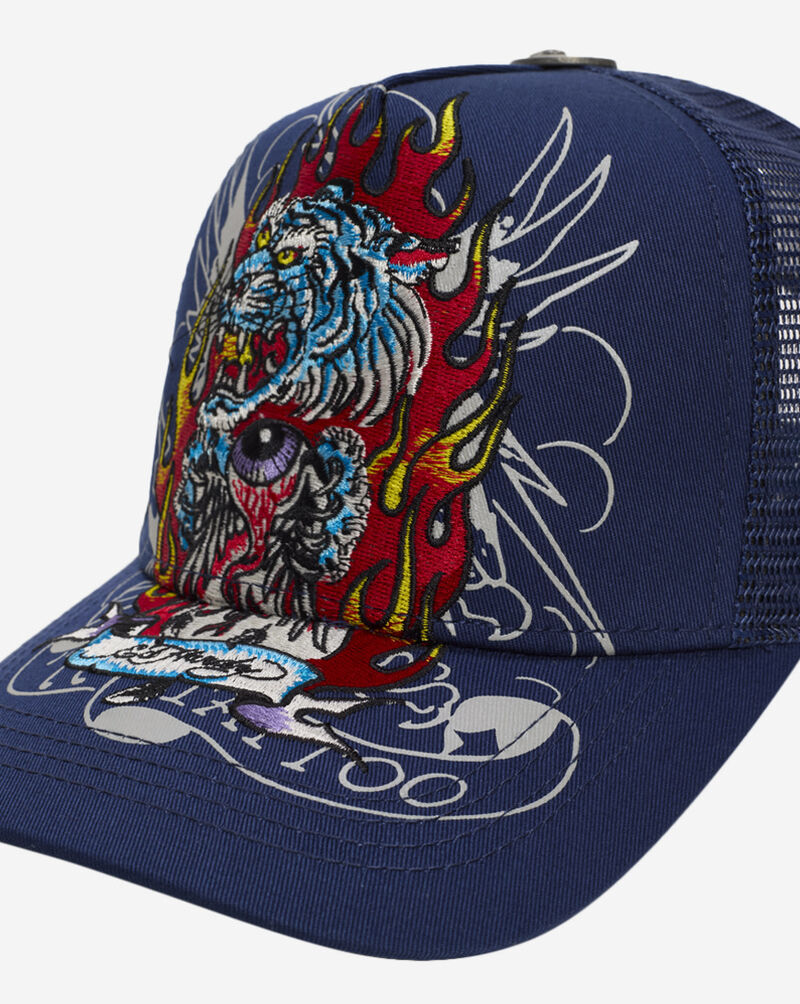 Ed Hardy Tiger Flame Trucker Hat EHH0001-63 Blue 2