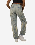 Applique Wide Leg Denim Jeans