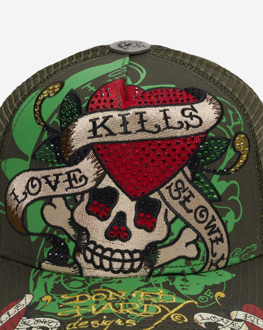 Shop Ed Hardy Skull Trucker Hat EHH0001-77RS green | SNIPES USA
