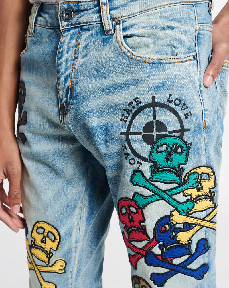 Crysp Denim Skull Patch Jeans DEC010-IND Blue 3
