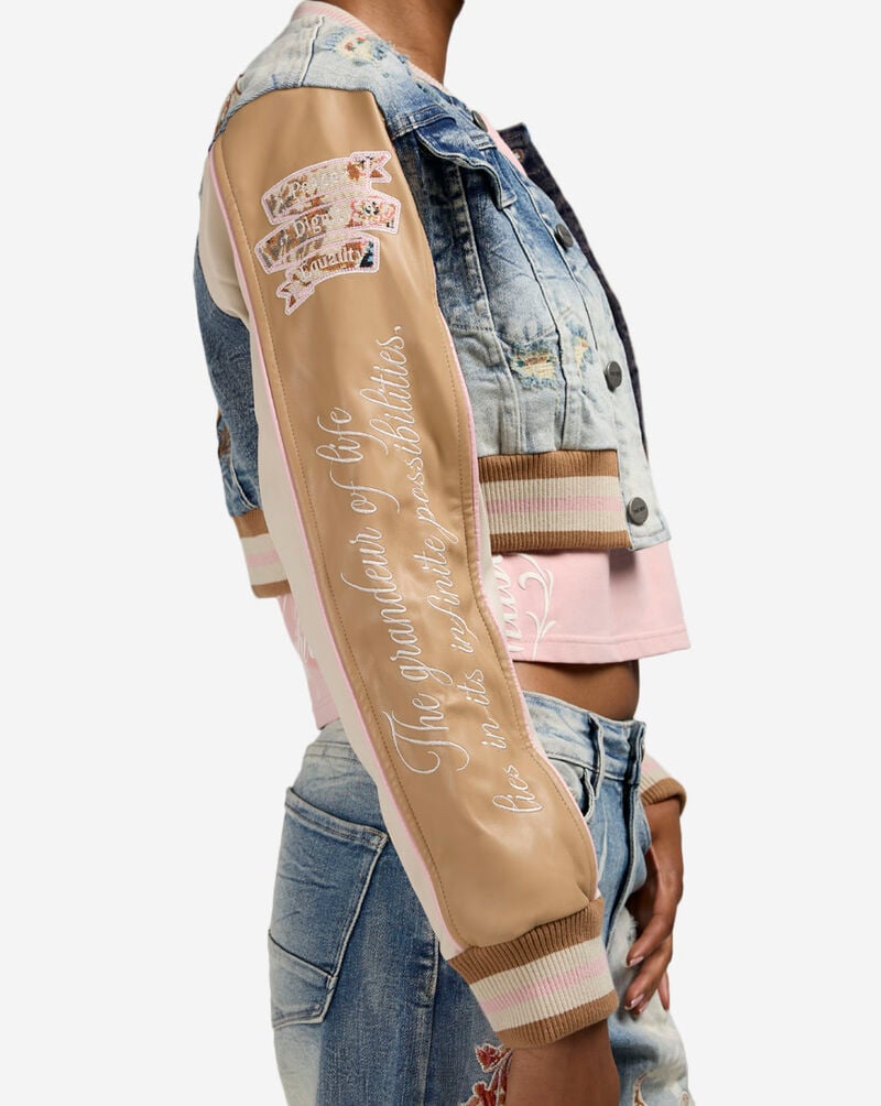 Smoke Rise Denim Cropped Tapestry Jacket AJ25601SN-RB Blue 3