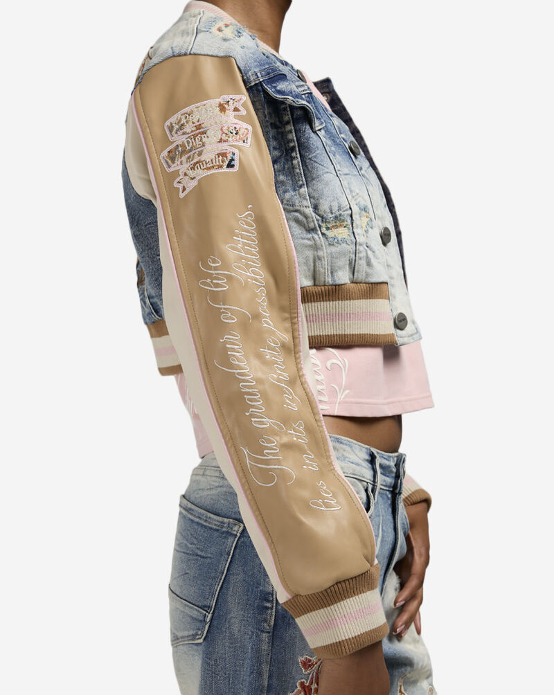 Smoke Rise Denim Cropped Tapestry Jacket AJ25601SN-RB Blue 3