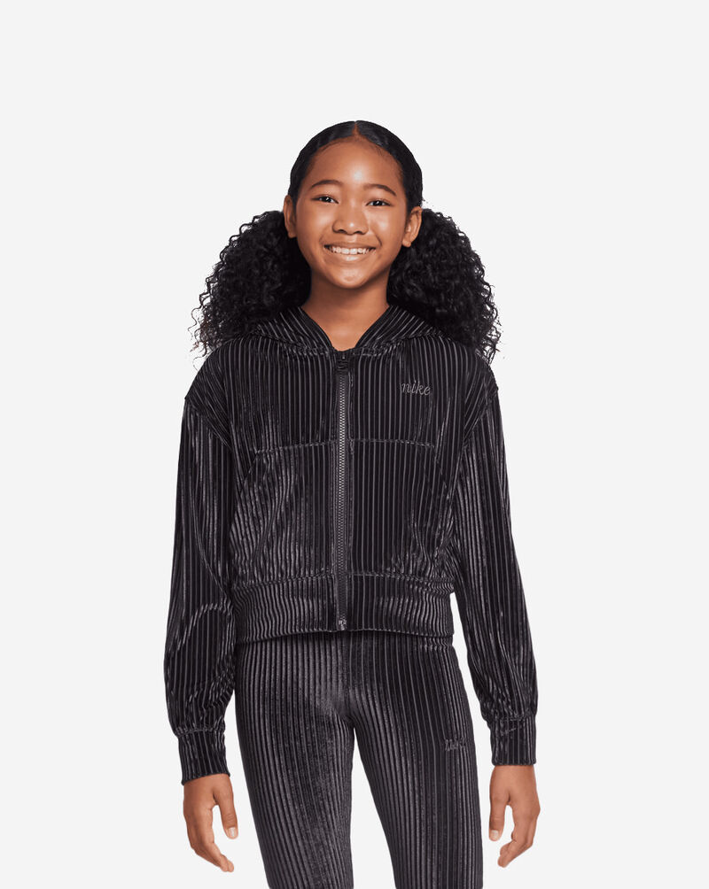 Nike Girls' Full-Zip Ribbed Hoodie HF4383-010 Grey 1