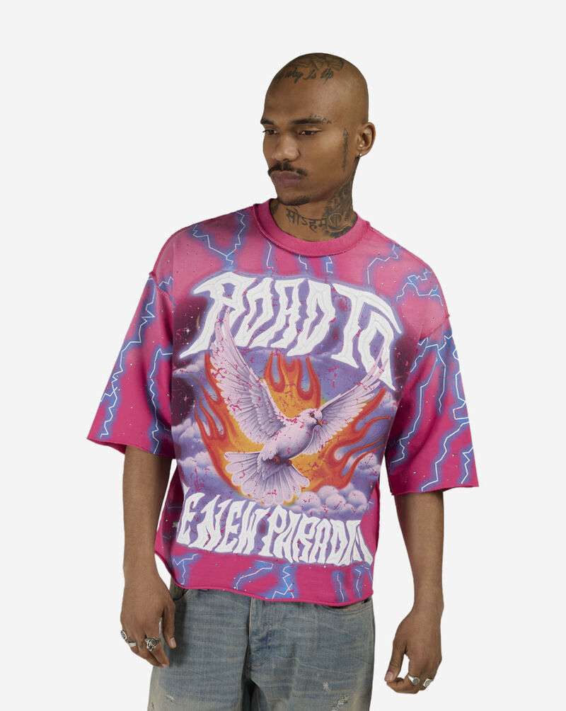 First Row Road to the New Paradigm Mini Terry Cropped Tee FRM1048S-PNK Pink 1