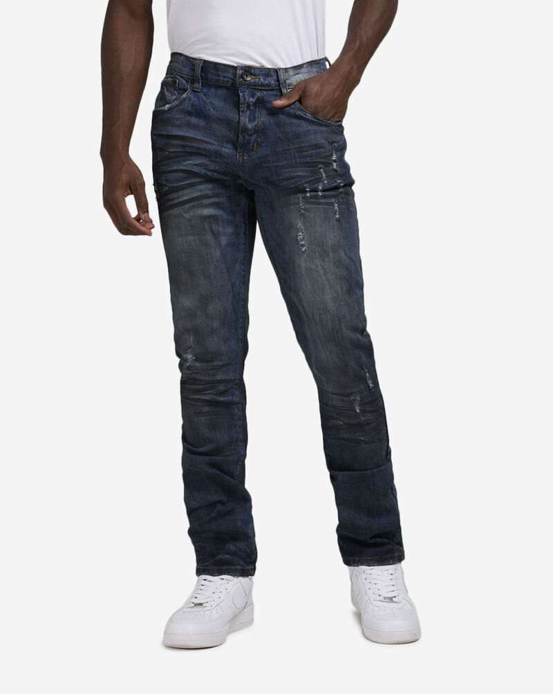 Decibel Distressed Oil Stained 5-Pocket Jeans DECWB456-BLU Blue 1
