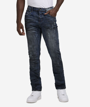 Distressed Oil Stained 5-Pocket Jeans