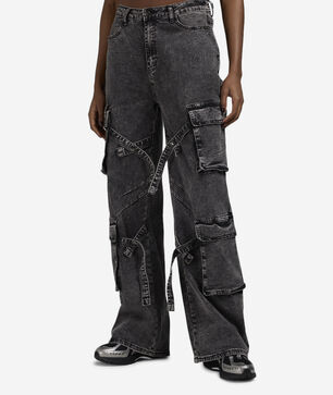 4Pkt Criss Cross Straps Cargo Denim