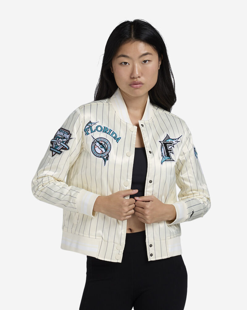PRO STANDARD Florida Marlins Pinstripe Retro Satin Jacket LMMU314449-ELY cream 1