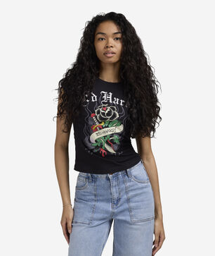 Black Rose Rhinestone Cap Sleeve Tee