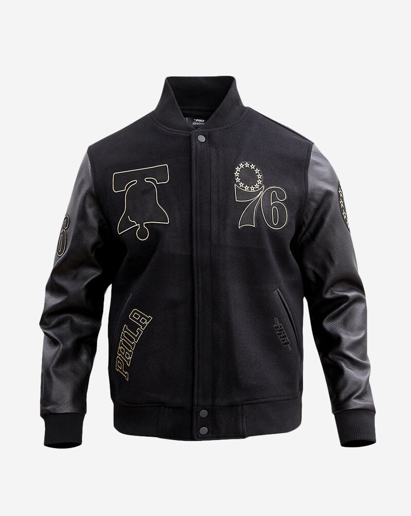 PRO STANDARD Black and Gold Philadelphia 76ers Varsity Jacket BP76513719-JBK Black 1