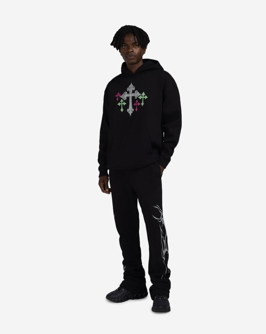 Shop Decibel Metallic Neo Tribal Stacked Fleece Pants DCB002-BLK