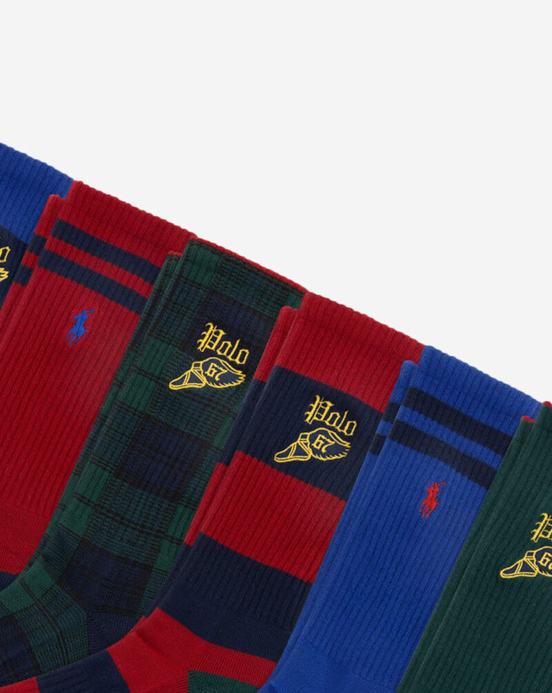 Polo Ralph Lauren Plaid and Stripe Varsity Wing 6Pk Crew Socks (L) 821593PK3-991 Multi 2