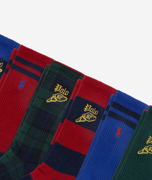 Plaid and Stripe Varsity Wing 6Pk Crew Socks (L)