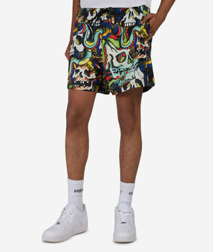Skull Printed Mesh Short