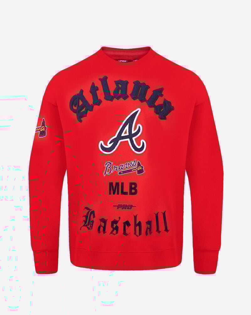 PRO STANDARD Atlanta Braves Old English Fleece Crewneck LAB5314638-RED Red 1