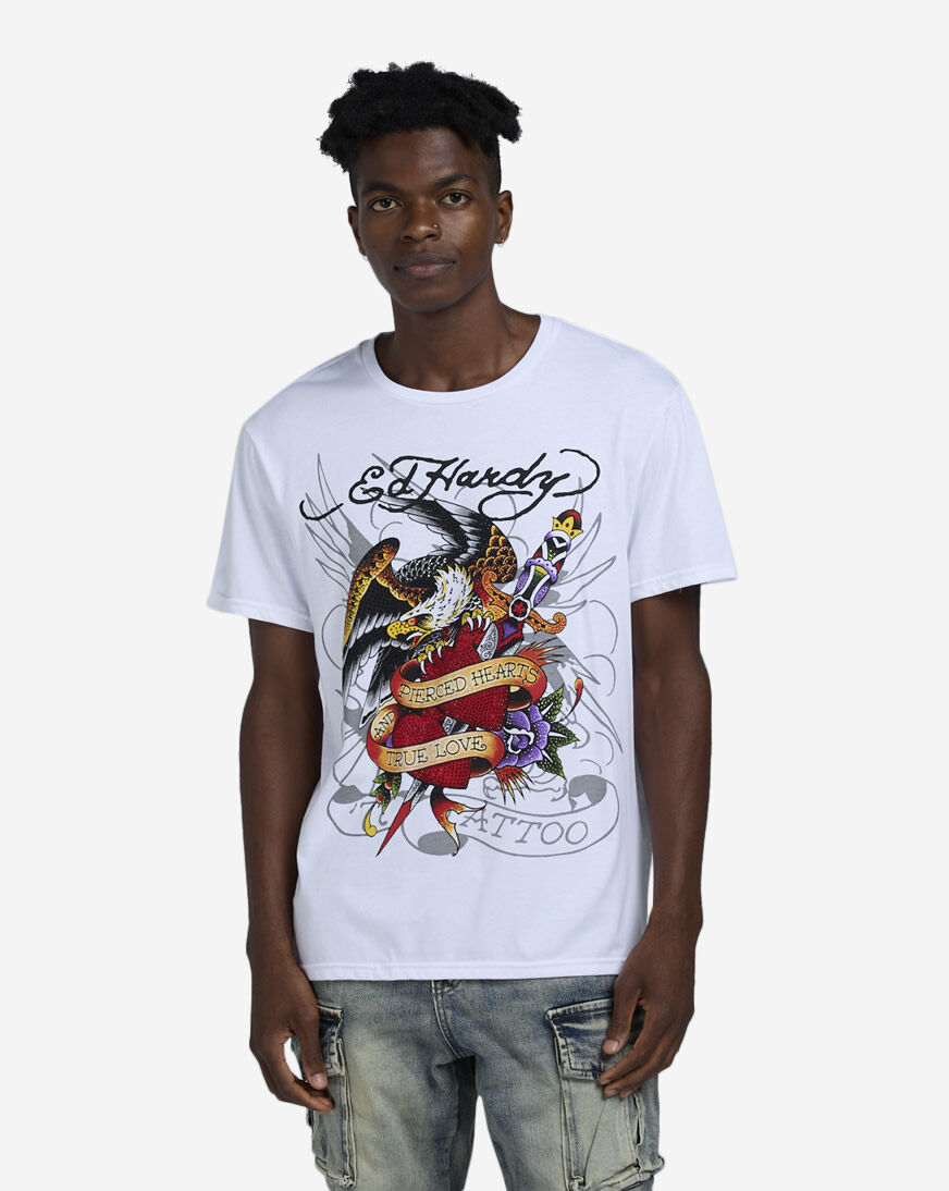 Shop Ed Hardy Pierced Eagle Tee EHM1100-107RS-WHT white