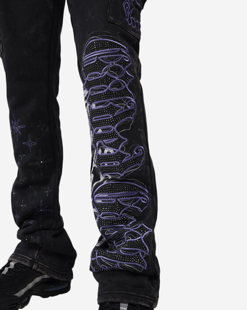Smoke Rise Rhinestone Dystopia Stacked Fleece Pants  FP24655SN-VIO Purple 3