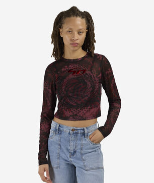 Printed Long Sleeve Mesh Top