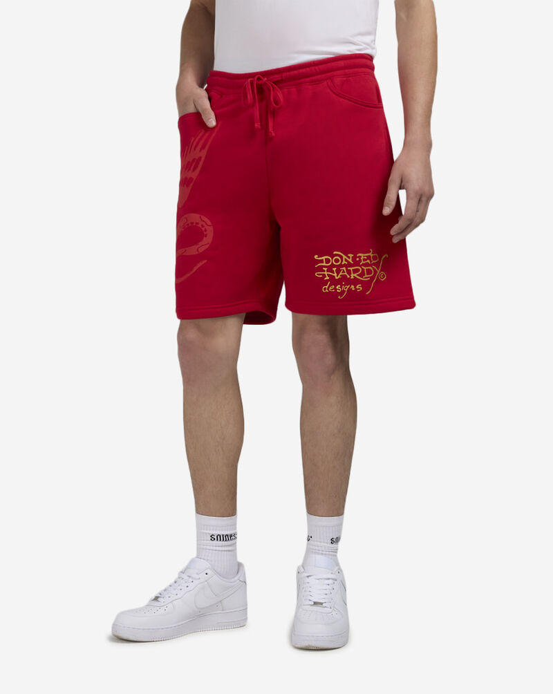 Ed Hardy Panther Jaguar Fleece Shorts EHM8100-18-RED Red 1