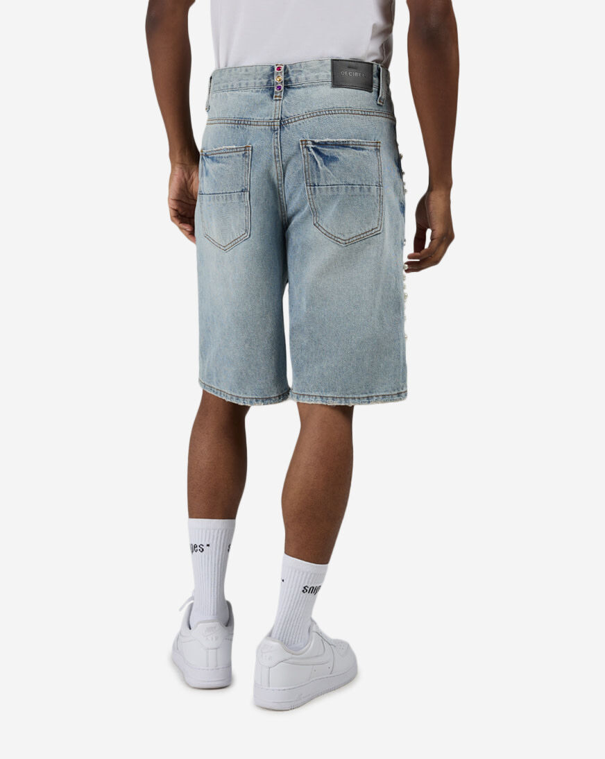 Shop Decibel Embellished Denim Shorts SSWB006-BLU blue | SNIPES USA