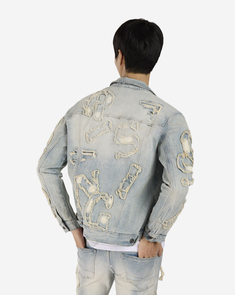Cut Sewn Rip Off Leather Applique Denim Jacket