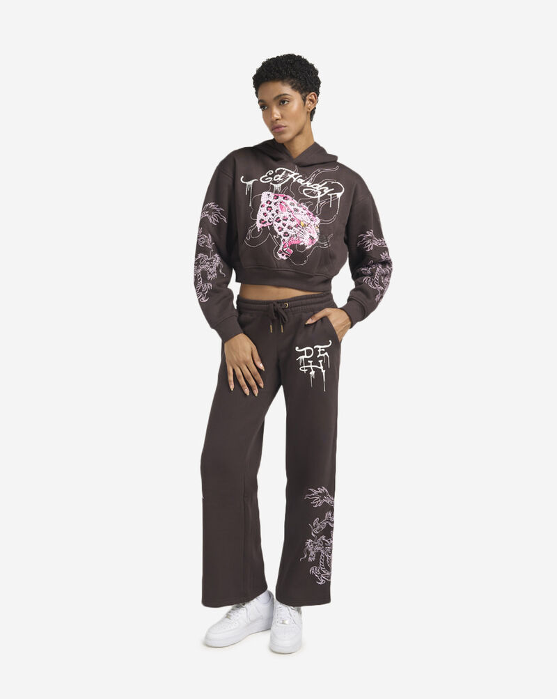 Ed Hardy Rhinestone Leopard Pullover Fleece Hoodie EHW1810-2RS Black 4