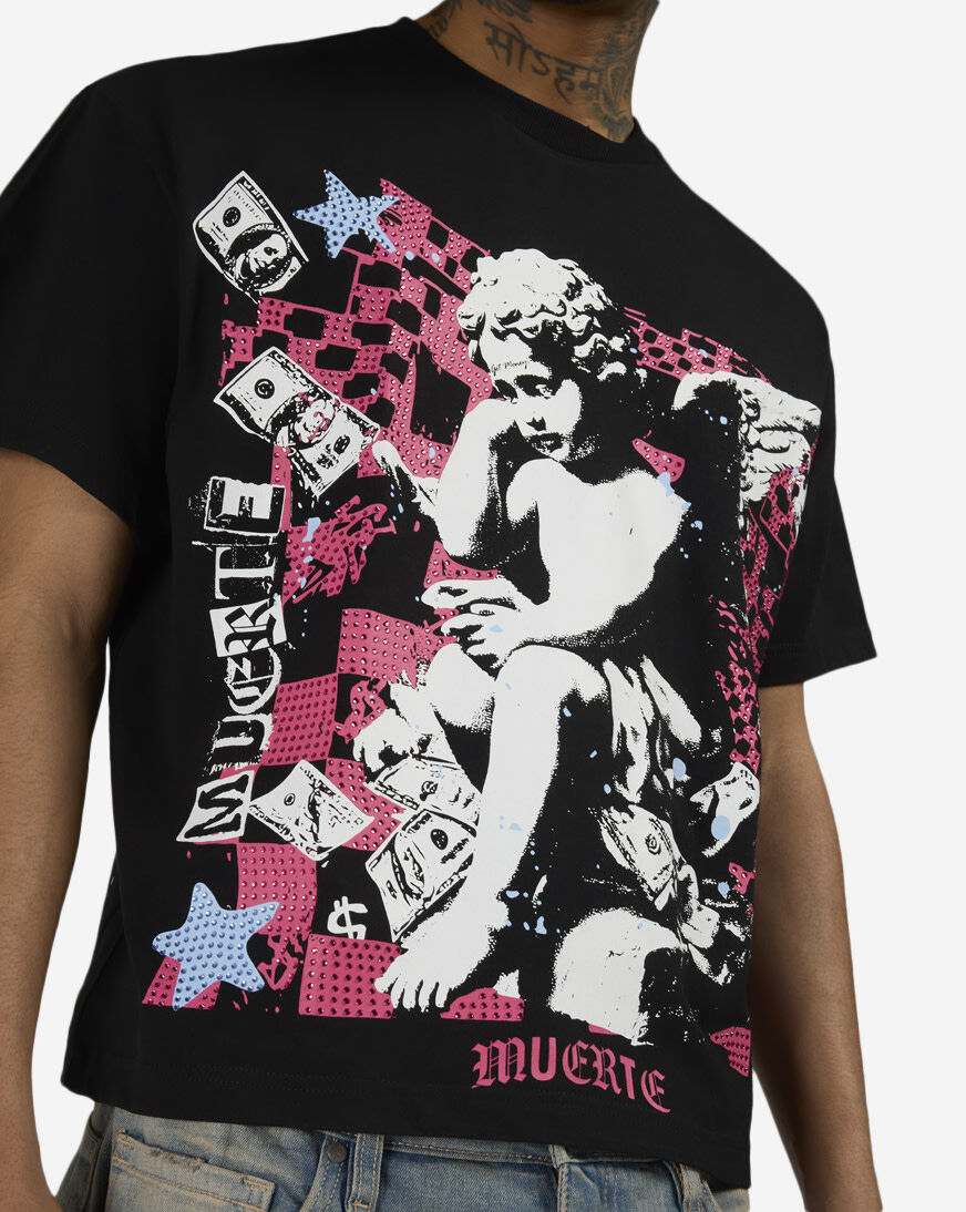 Shop Hasta Muerte Silent Moves Cropped Tee SILENTMVS-05 black