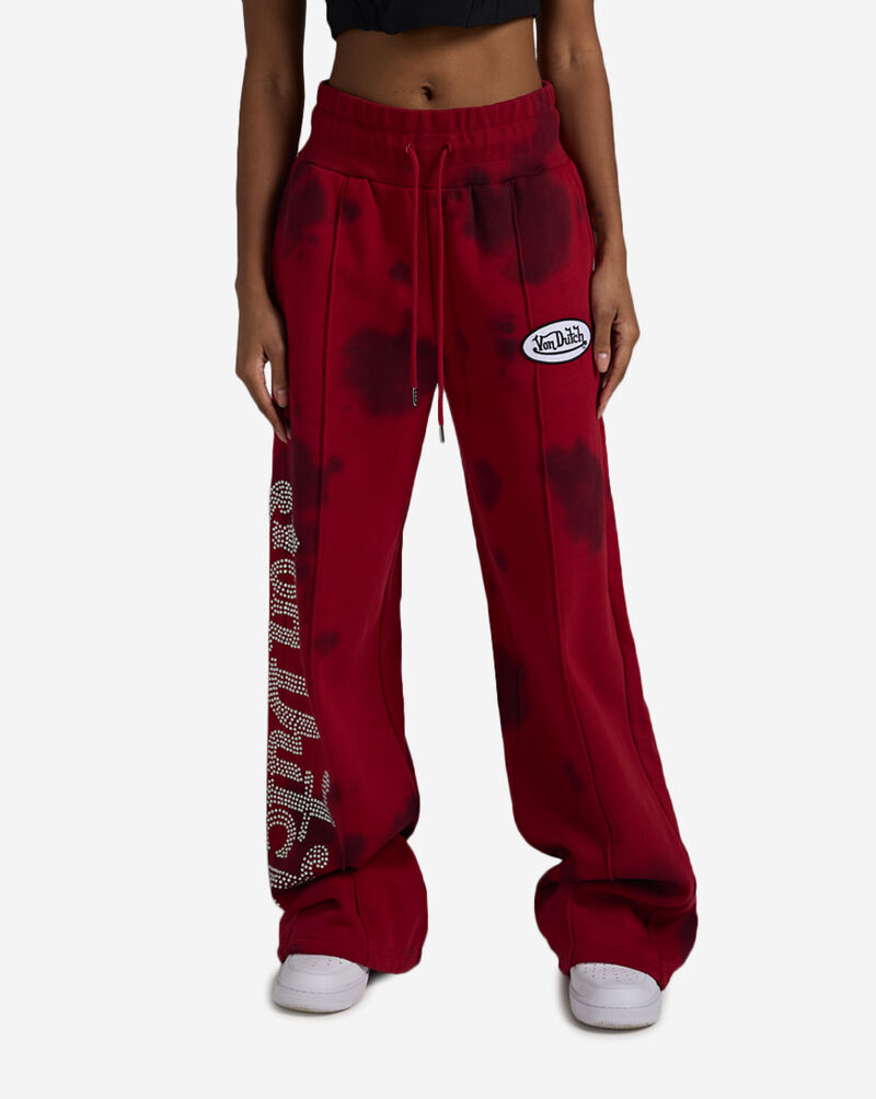 Von Dutch Double Waist Front Seam Washed Wide Leg Rhinestone Pant 7VND3B0827SN Red 1