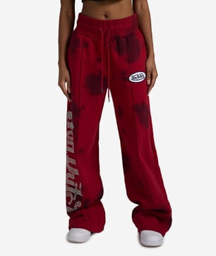 Double Waist Front Seam Washed Wide Leg Rhinestone Pant
