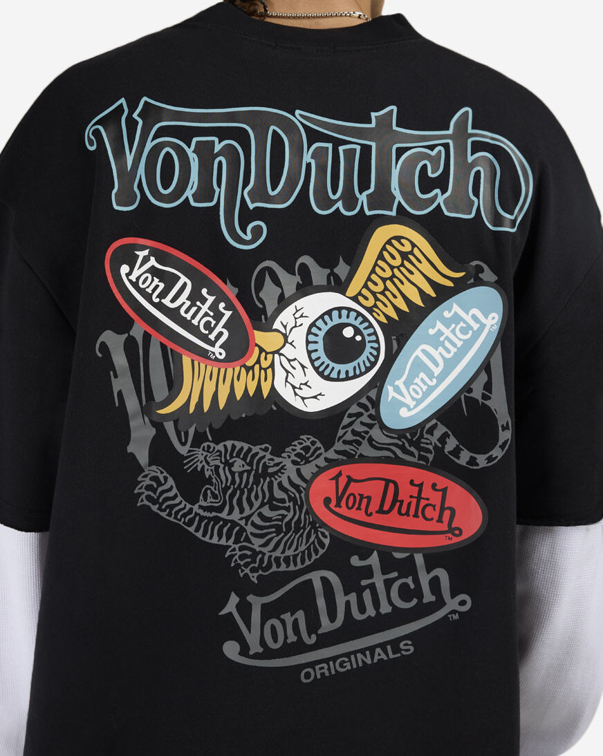 Shop Von Dutch Fleece Flame Eye Logo Long Sleeve Boxy 2-Fer Tee